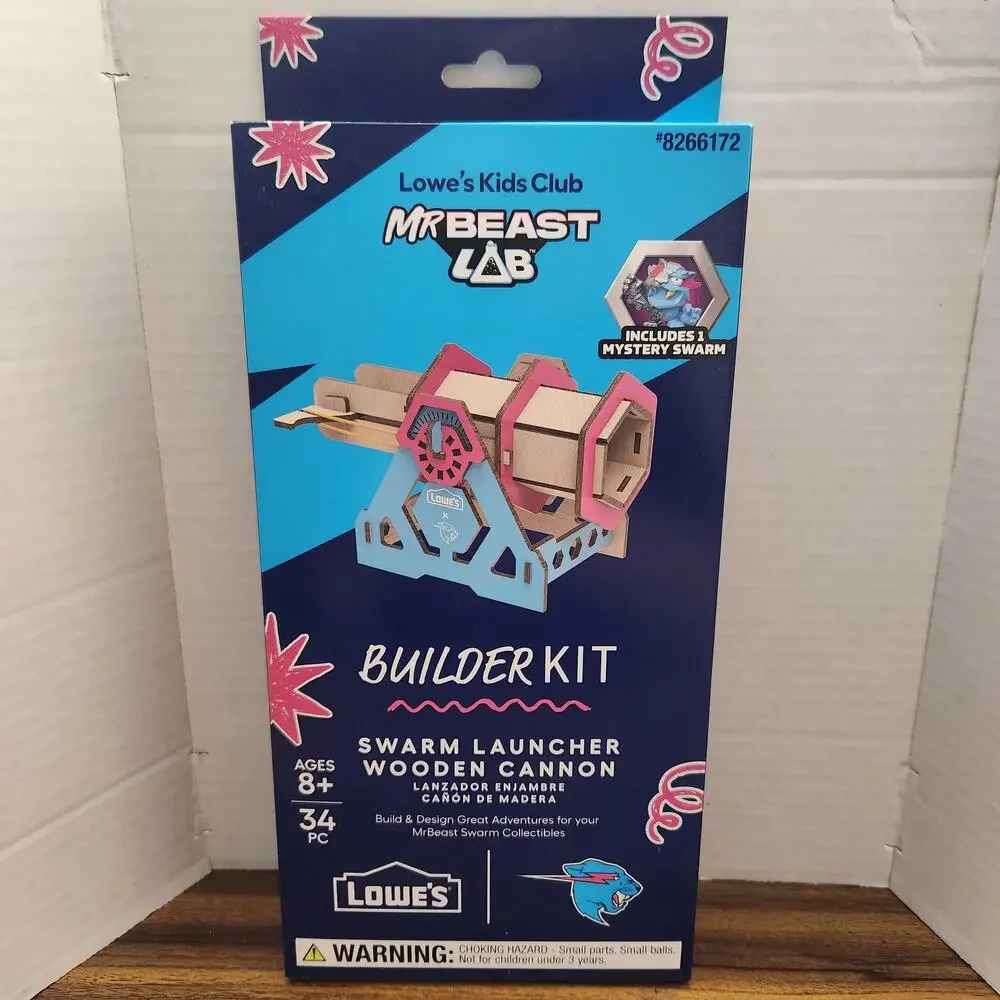 New Mr Beast Lab Swarm Launcher Wooden Cannon Lowe's Kids Club Builder Kit 34 Pc